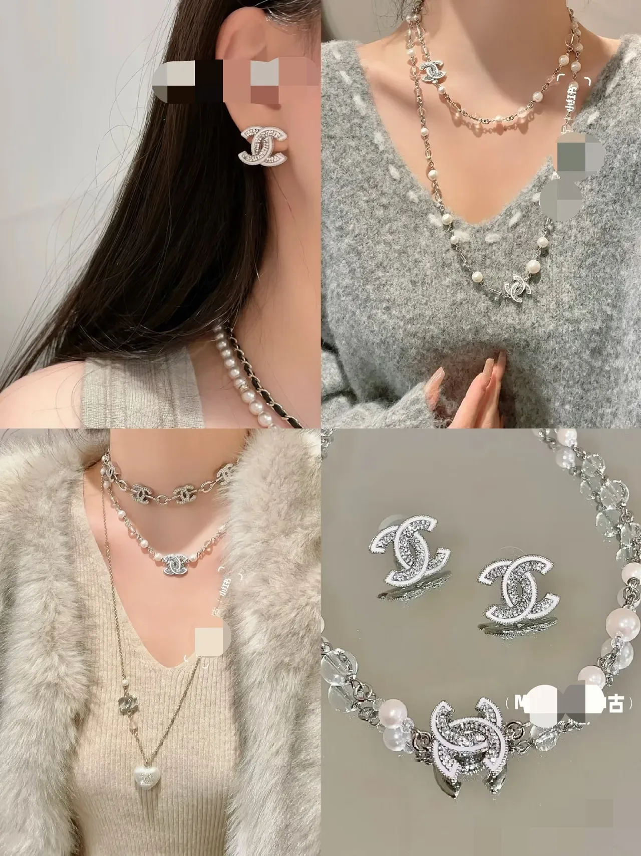 Chanel Camélia Colar Branco Prata Pérola e Cristal Corrente de Pérolas Pavé CC Logo Charm 6