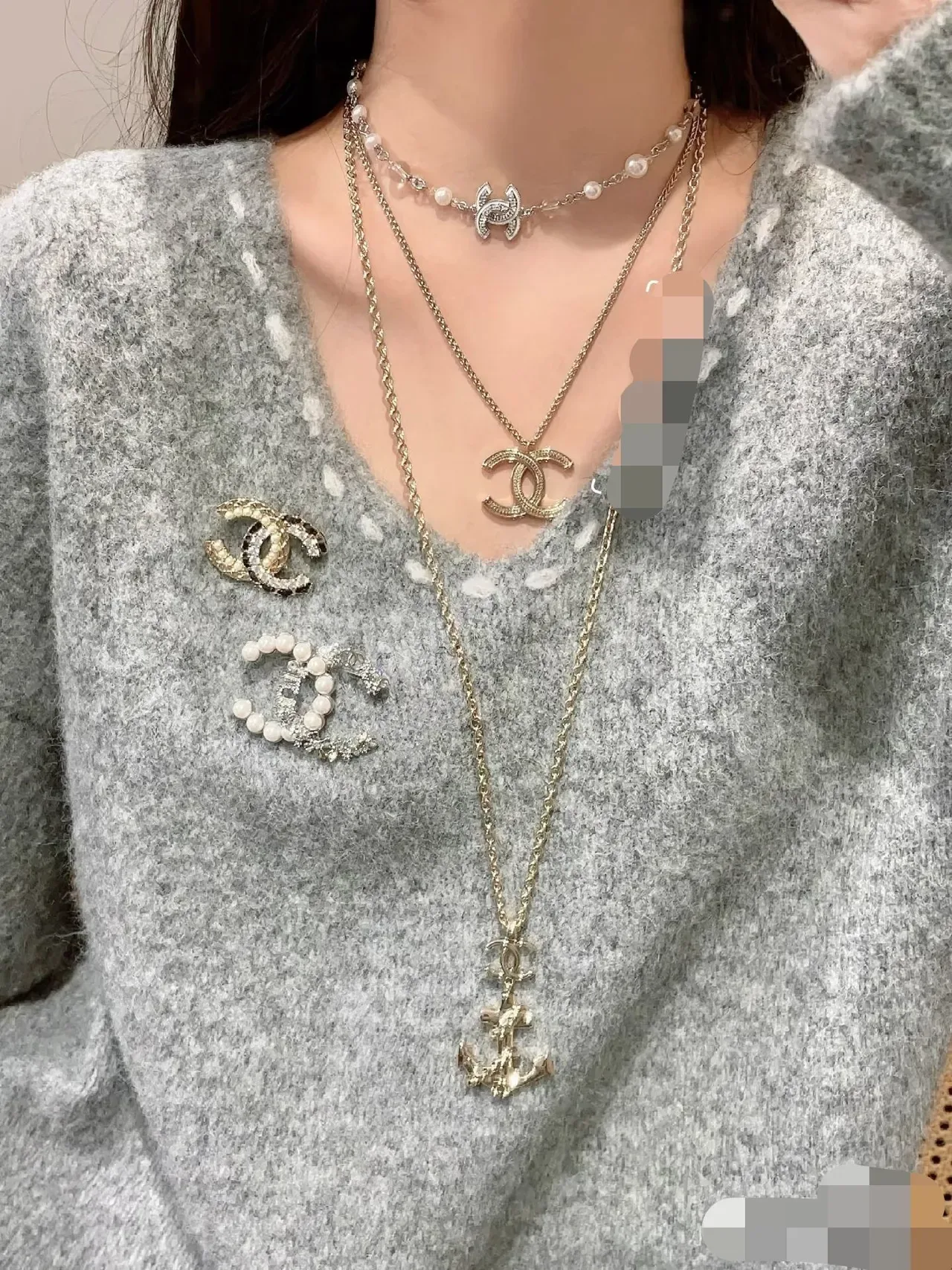 Chanel Camélia Colar Branco Prata Pérola e Cristal Corrente de Pérolas Pavé CC Logo Charm 7