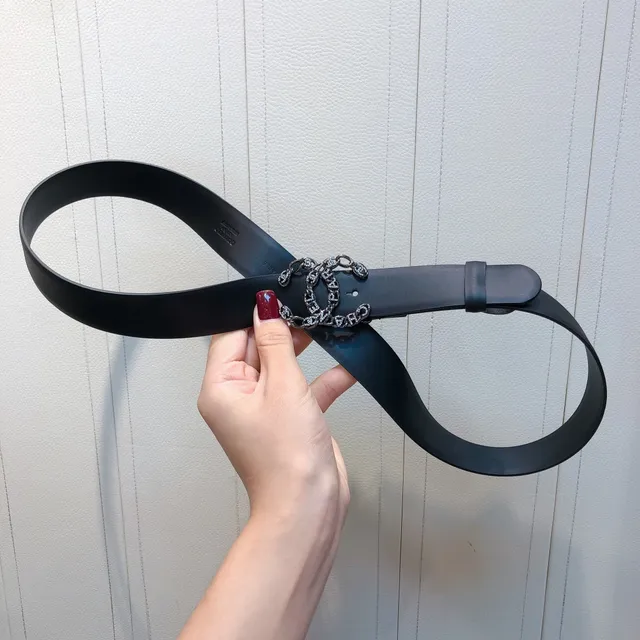 Chanel CC Belt negro plata suave cristal-embellished hebilla interlocking correa de cuero 3