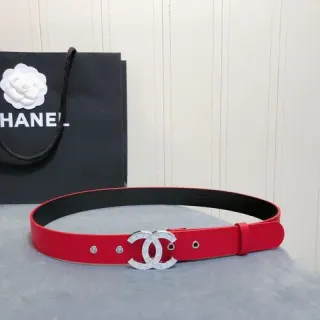 Chanel CC Belt लाल काला टेक्सचर्ड Silver-Tone Buckle চামড়ার বেল্ট