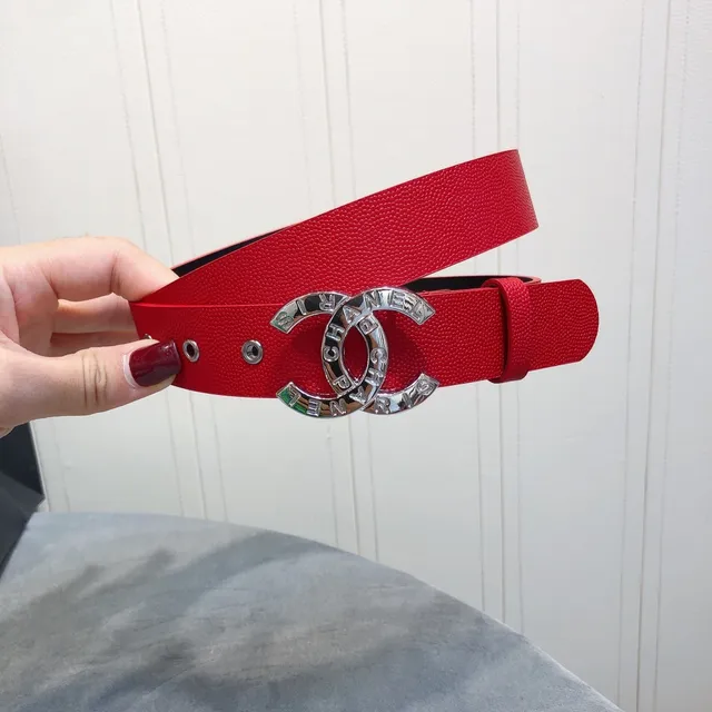 Chanel CC Belt Red Black Textured Silver-Tone Buckle Leather Belt 3