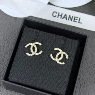 Chanel CC ذهبي أسود Pavé-Crystal Interlocking Logo أقراط