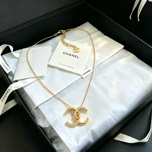 Chanel CC Logo Pavé Crystal Gold-Tone Necklace 4