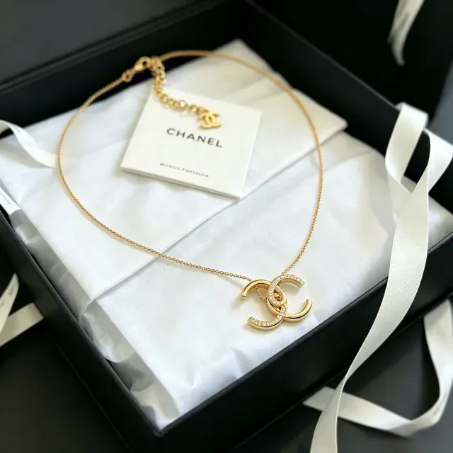 Chanel CC Logo Pavé Crystal Gold-Tone Necklace 5