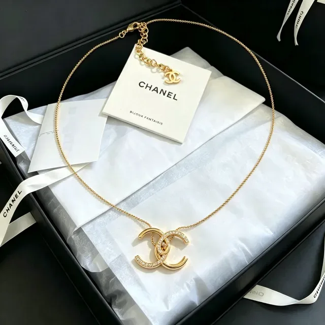 Chanel CC Logo Pavé Crystal Gold-Tone Necklace 6