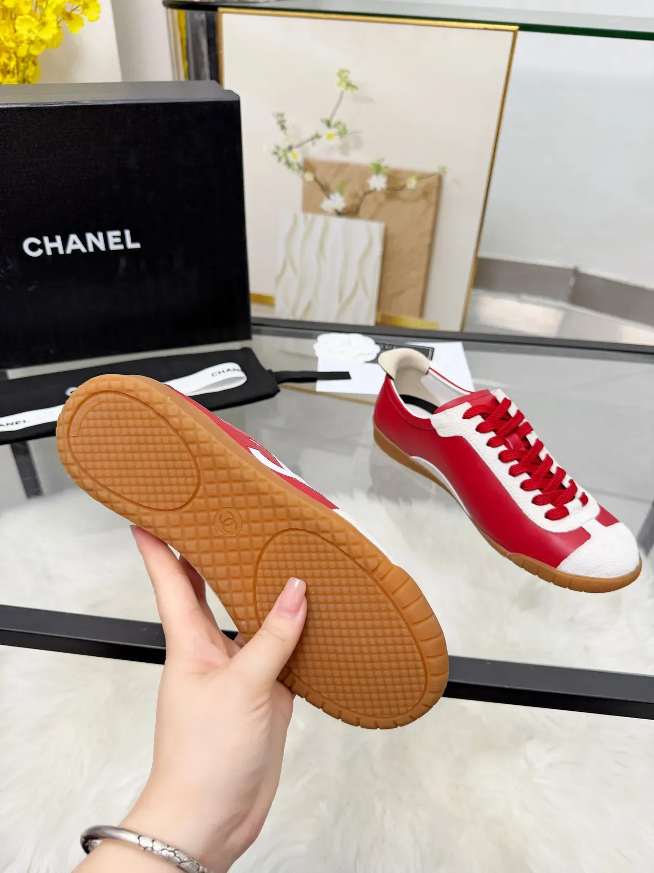 Chanel CC Sneaker Red and White Lifestyle Sneakers 4