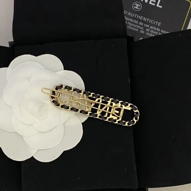 Chanel Chain and Leather Logo Hair Clip Brooch 3