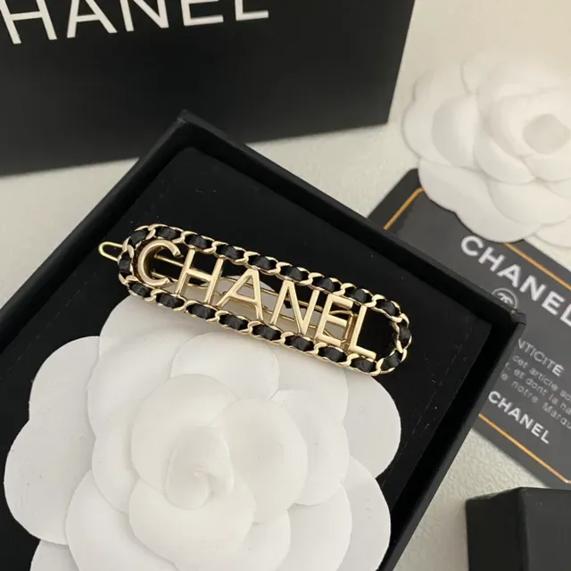 Chanel Chain and Leather Logo Hair Clip Brooch 5