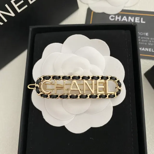 Chanel Chain and Leather Logo Hair Clip Brooch 6