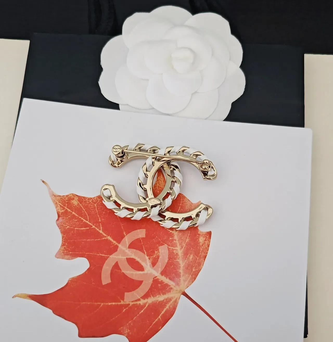 Chanel Chain CC Brooch Gold and White Brooches 2
