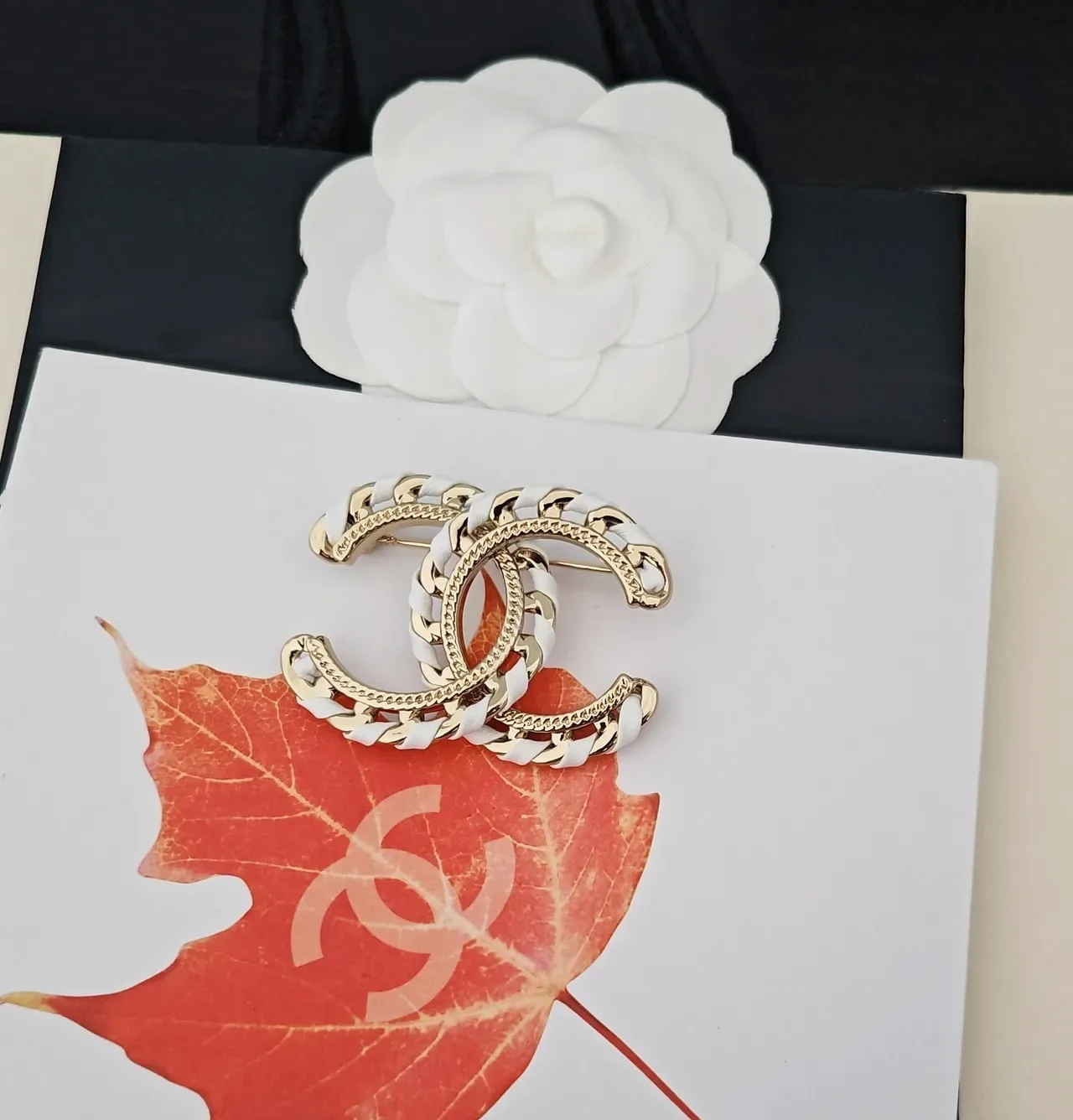 Chanel Chain CC Brooch Gold and White Brooches 3