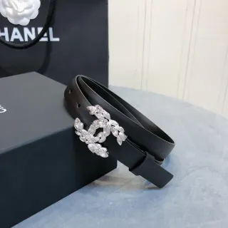 Chanel Crystal CC Laurel Motif কালো চামড়ার বেল্ট