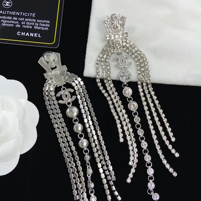 Chanel Boucles d'oreilles Cristal Frange Logo CC pendantes 2