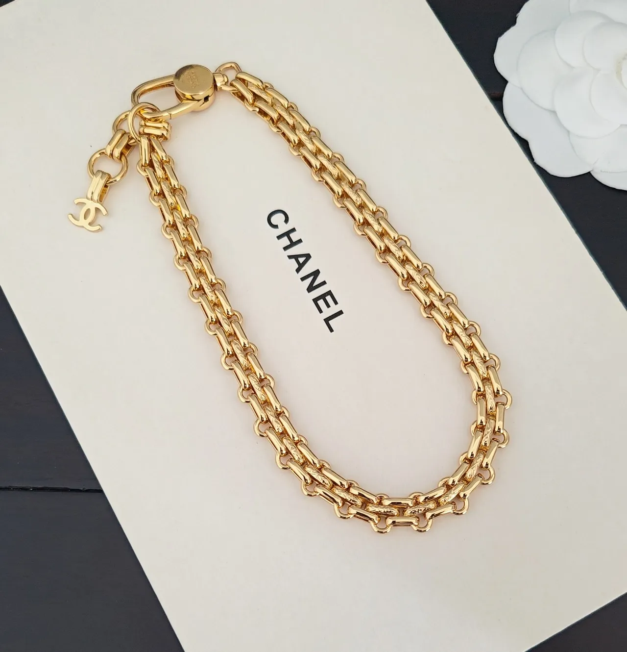 Chanel Chaîne Double-Rang Curb-Link Doré Bracelet 2