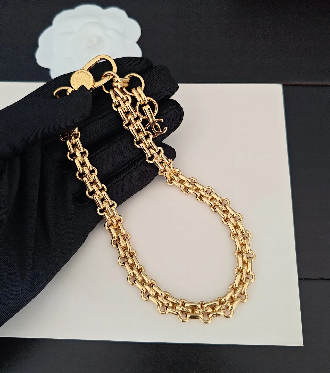 Chanel Chaîne Double-Rang Curb-Link Doré Bracelet 3
