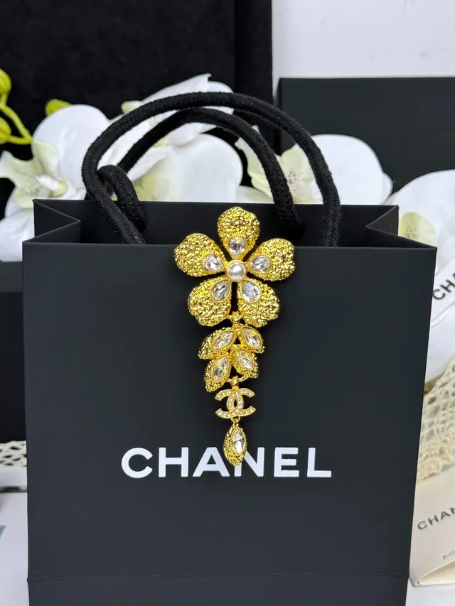 Chanel Floral Brooch Gold White Textured Brooch 2