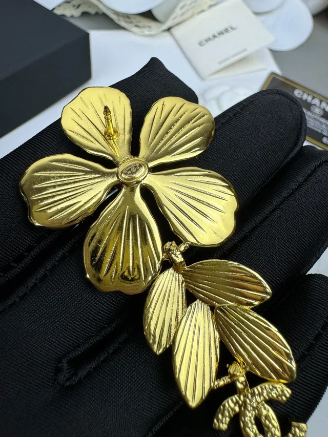 Chanel Floral Brooch Gold White Textured Brooch 5