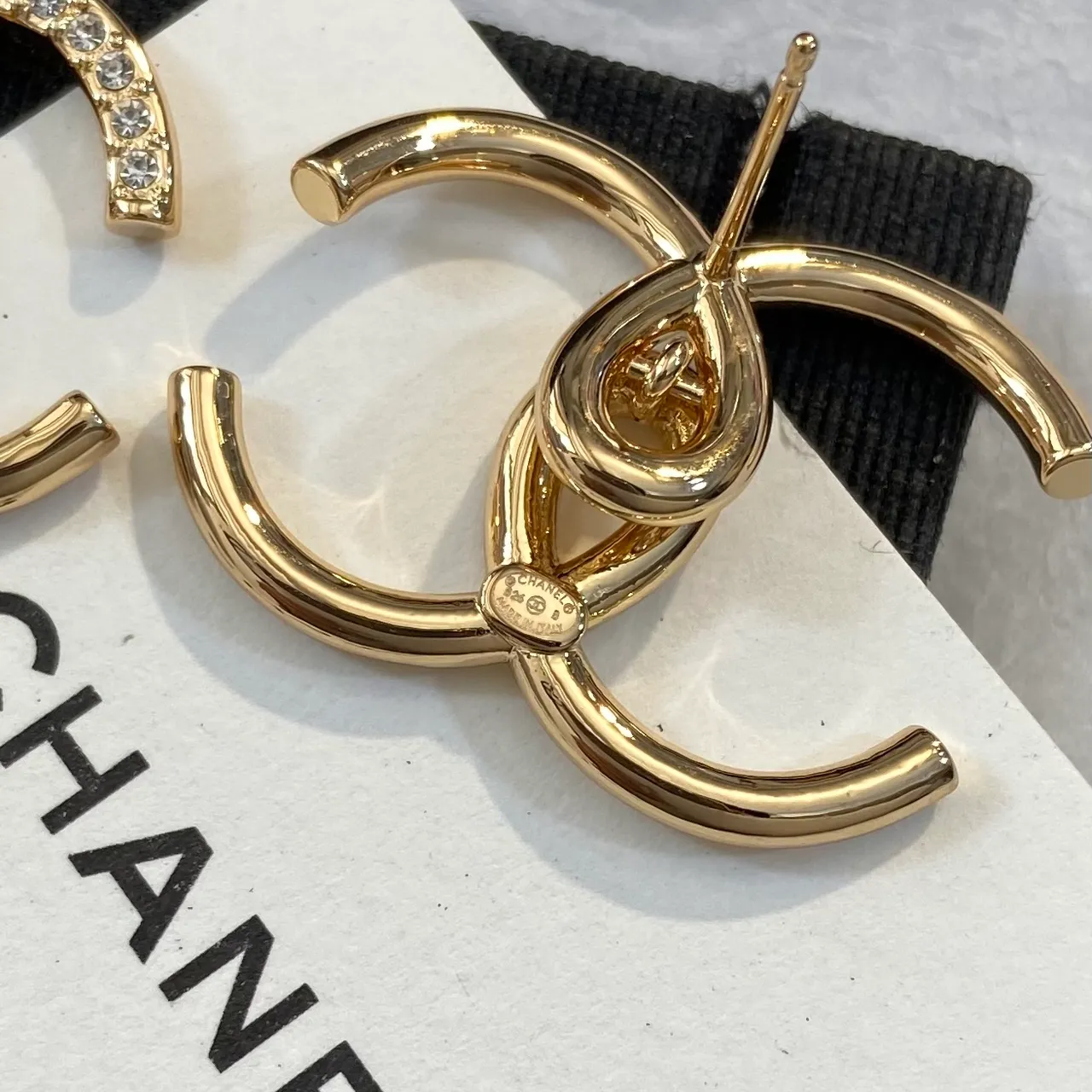 Chanel Gold Silver Pavé-Crystal Earrings 2