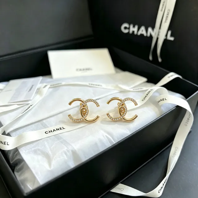 Chanel Gold Silver Pavé-Crystal Earrings 4