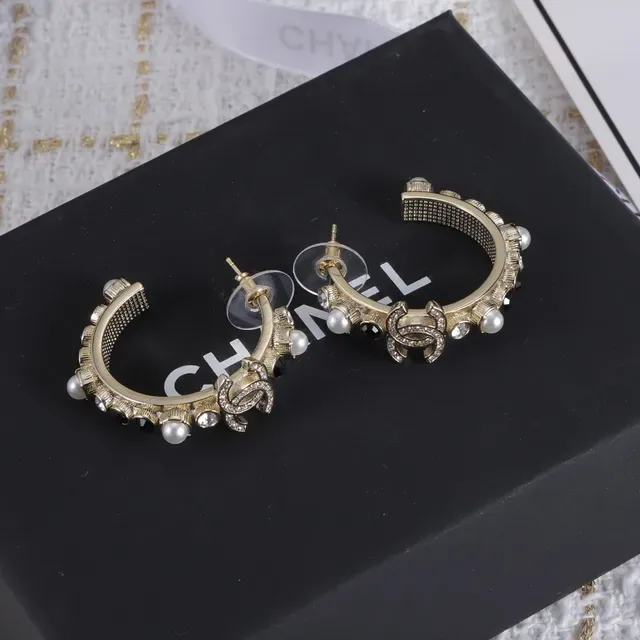 Chanel Gold White Metal Pearl And Crystal Embellished Earrings 2