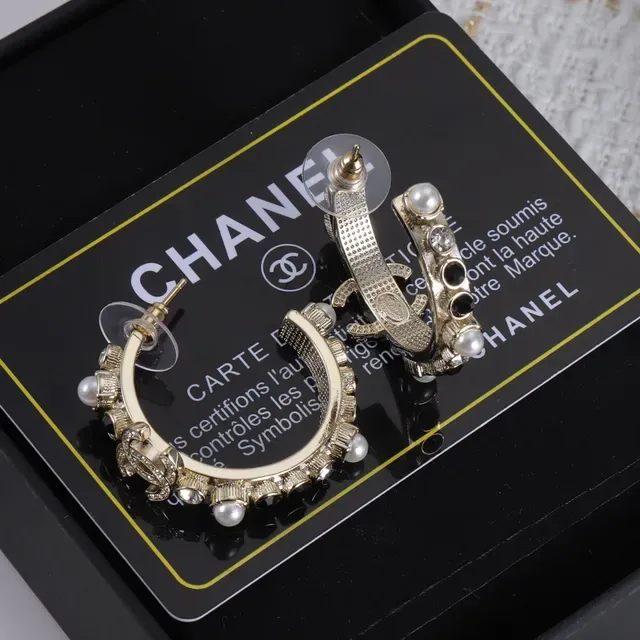 Chanel Gold White Metal Pearl And Crystal Embellished Earrings 6