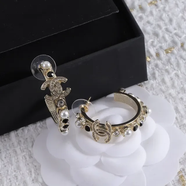 Chanel Gold White Metal Pearl And Crystal Embellished Earrings 8