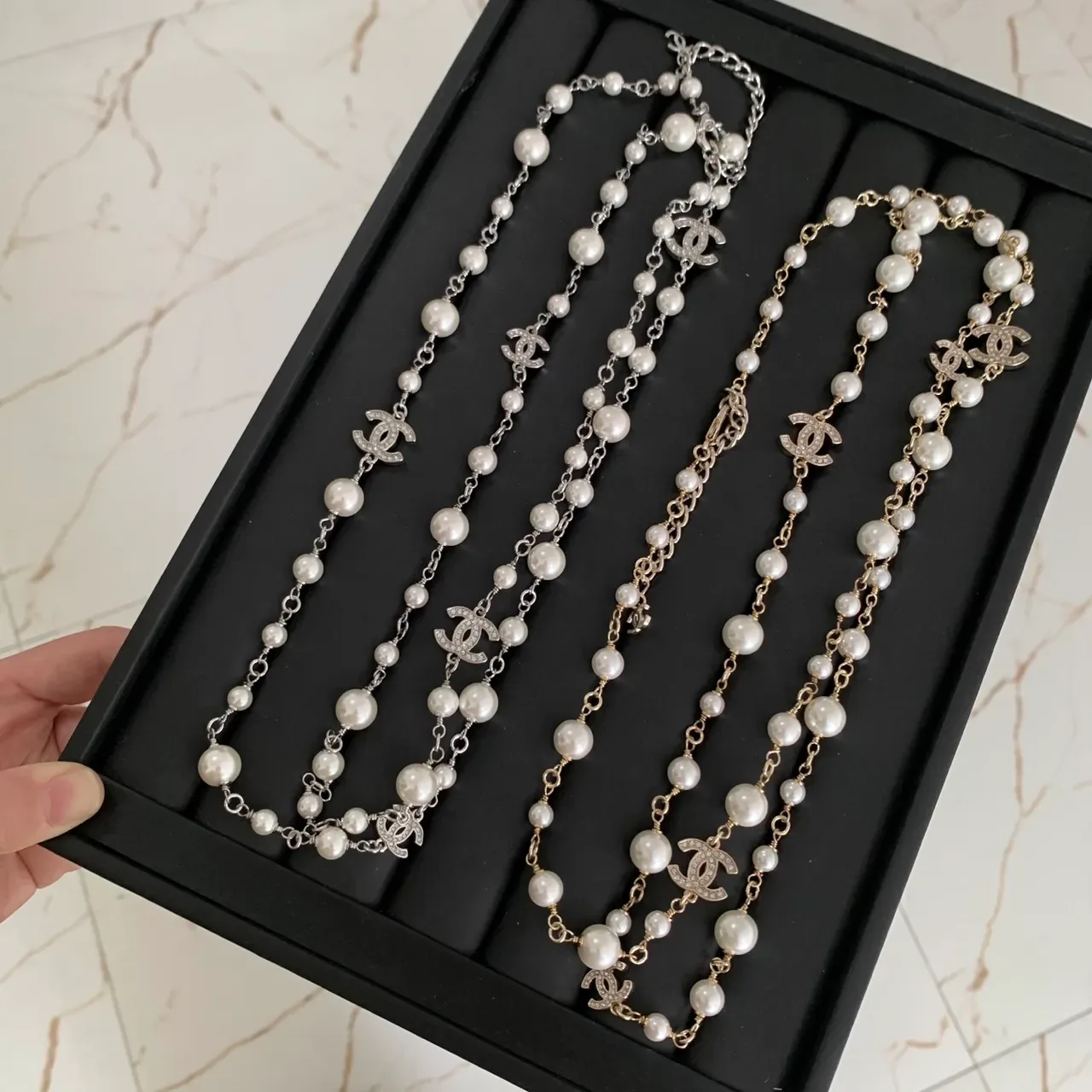 Chanel Pearl and Chain CC Logo Necklace 2
