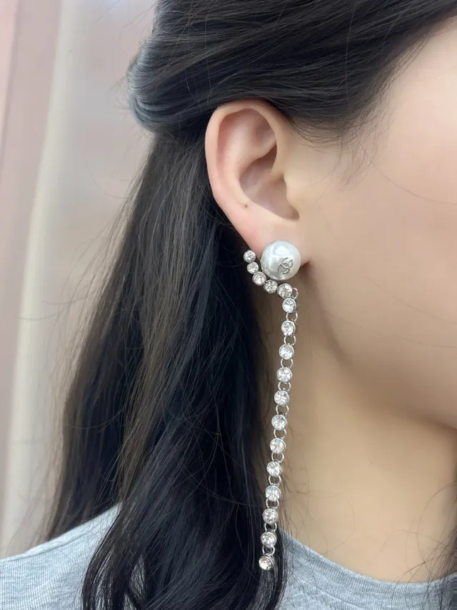 Chanel Pearl and Crystal Chain Drop Earrings 3