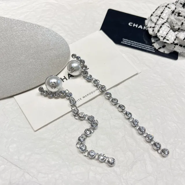 Chanel Pearl and Crystal Chain Drop Earrings 7