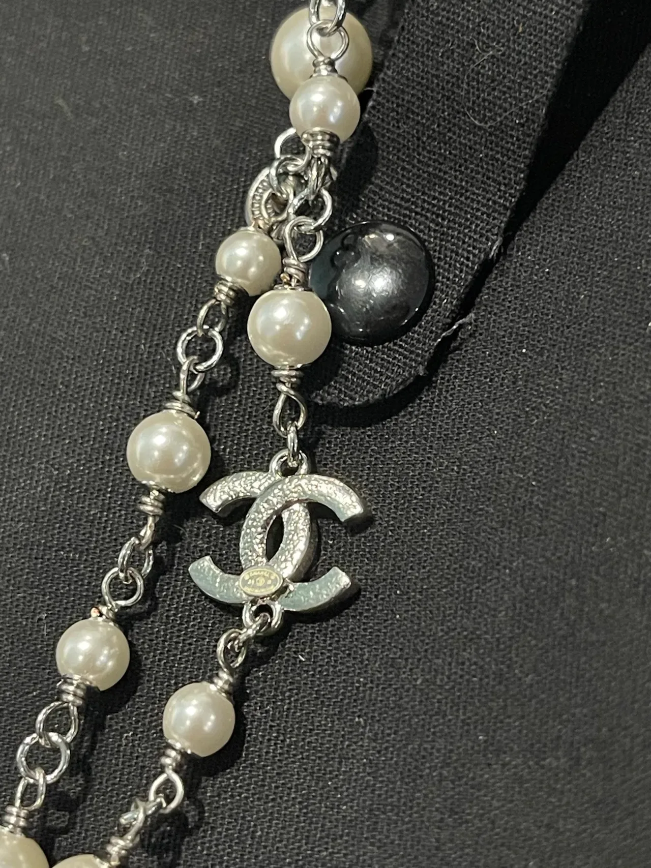 Chanel Pearl Necklace White Silver Double-Strand Metal Chain Necklace 5