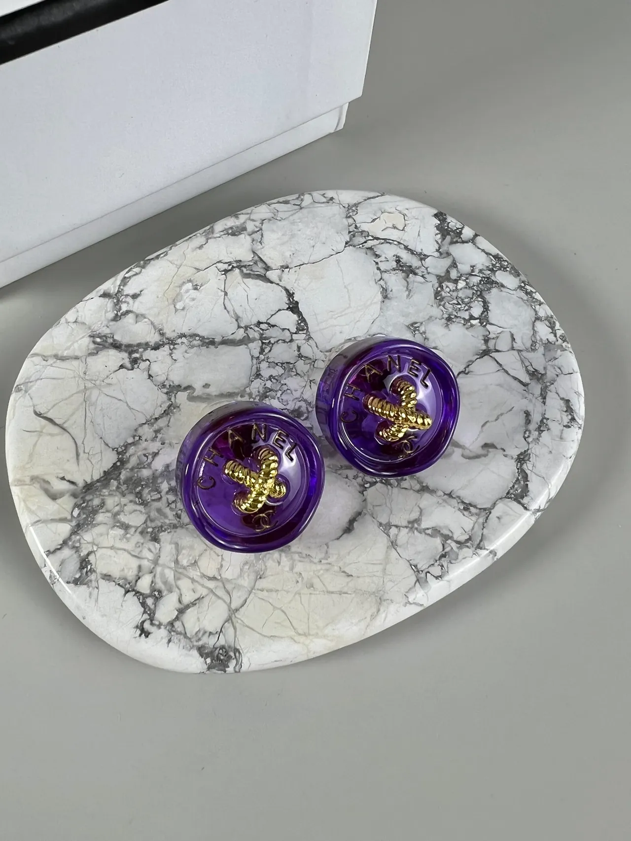 Chanel Resin Button Red Gold Translucent Camellia Motif Earrings 7