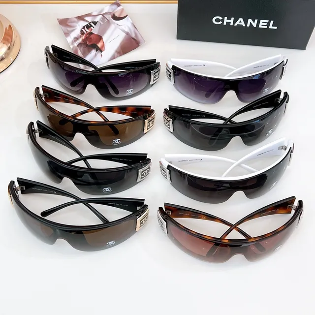 Chanel Shield Black Brown Wraparound Glossy Acetate Sunglasses 2
