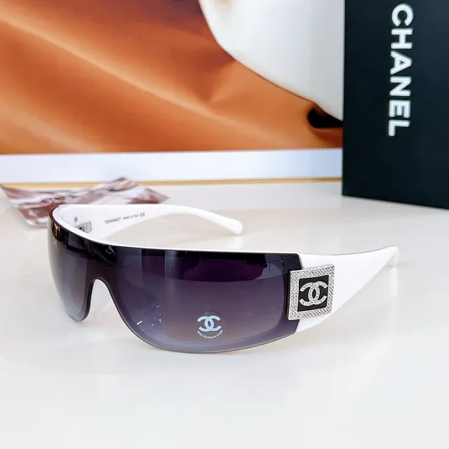 Chanel Shield Black Brown Wraparound Glossy Acetate Sunglasses 3