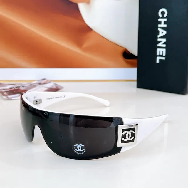 Chanel Shield Black Brown Wraparound Glossy Acetate Sunglasses 5