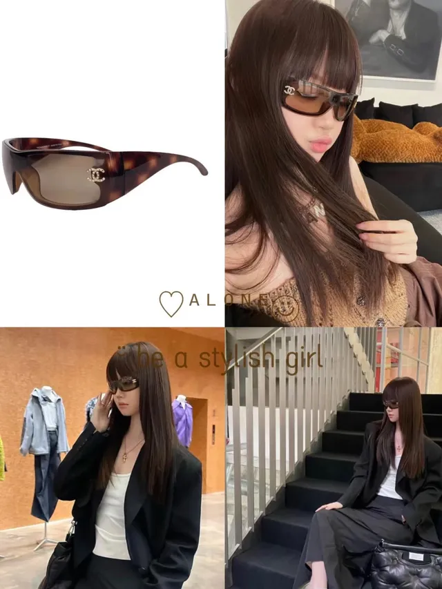 Chanel Shield Brown Black Acetate Frame Sunglasses 6