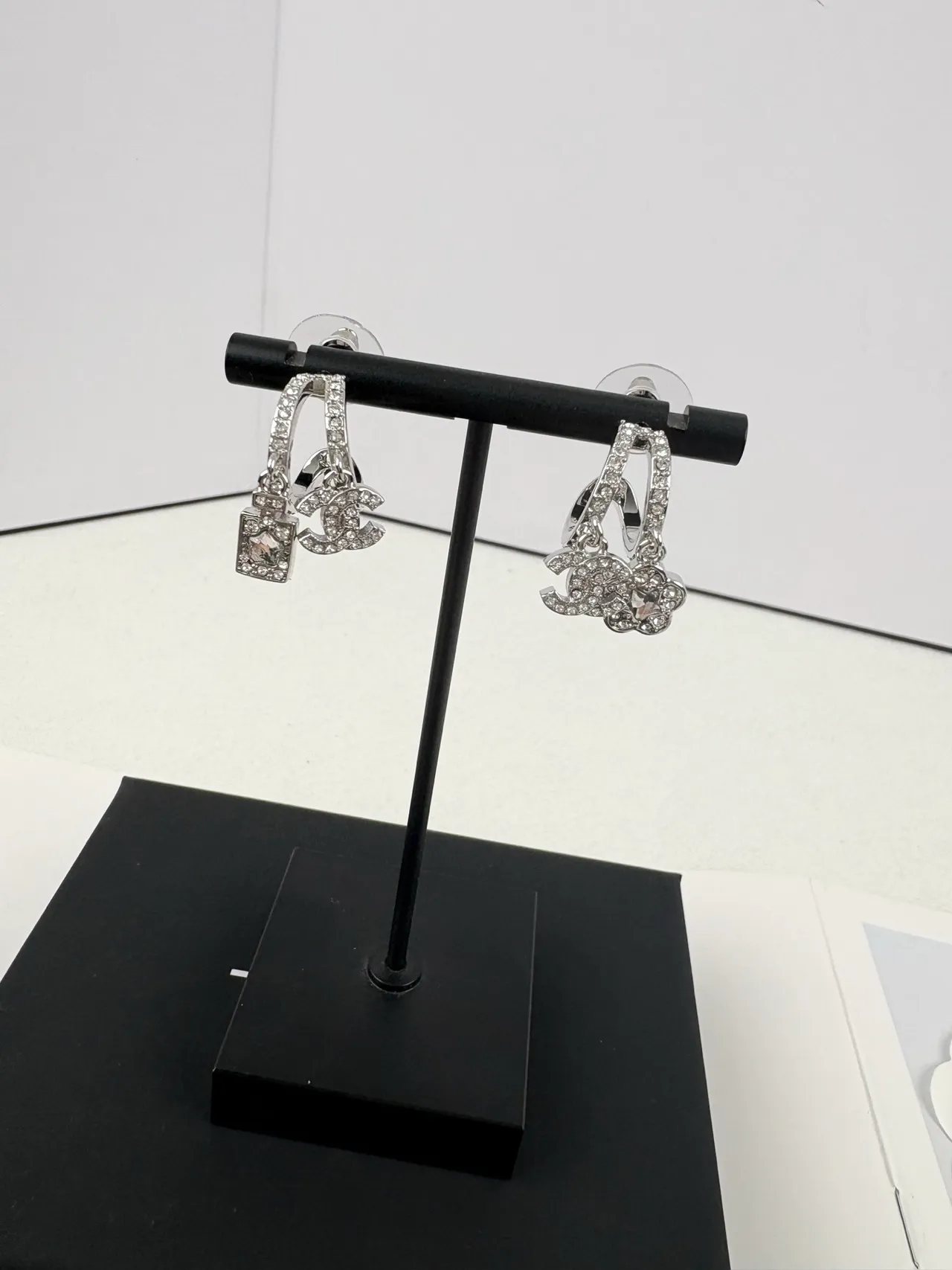 Chanel Silver Pavé-Crystal Asymmetrical Earrings 6