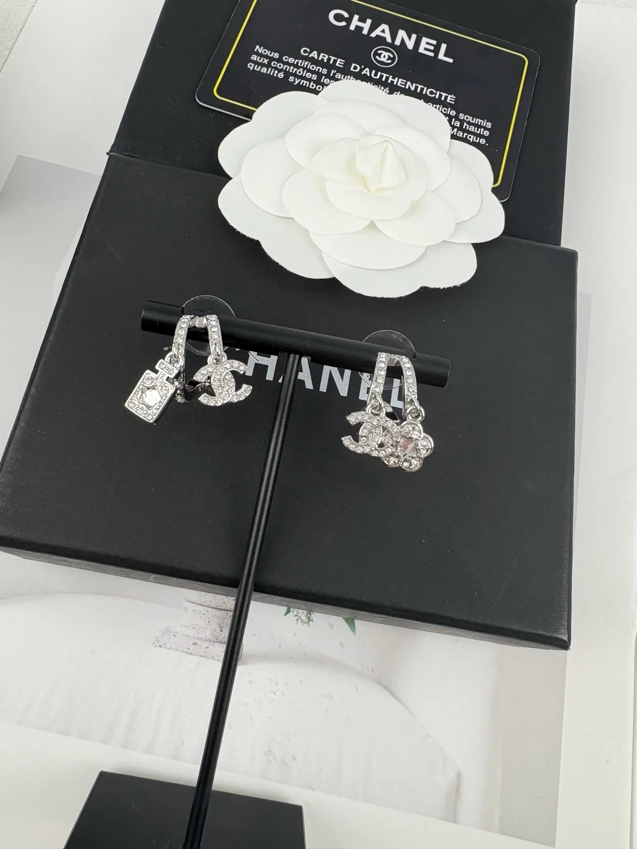 Chanel Silver Pavé-Crystal Asymmetrical Earrings 7