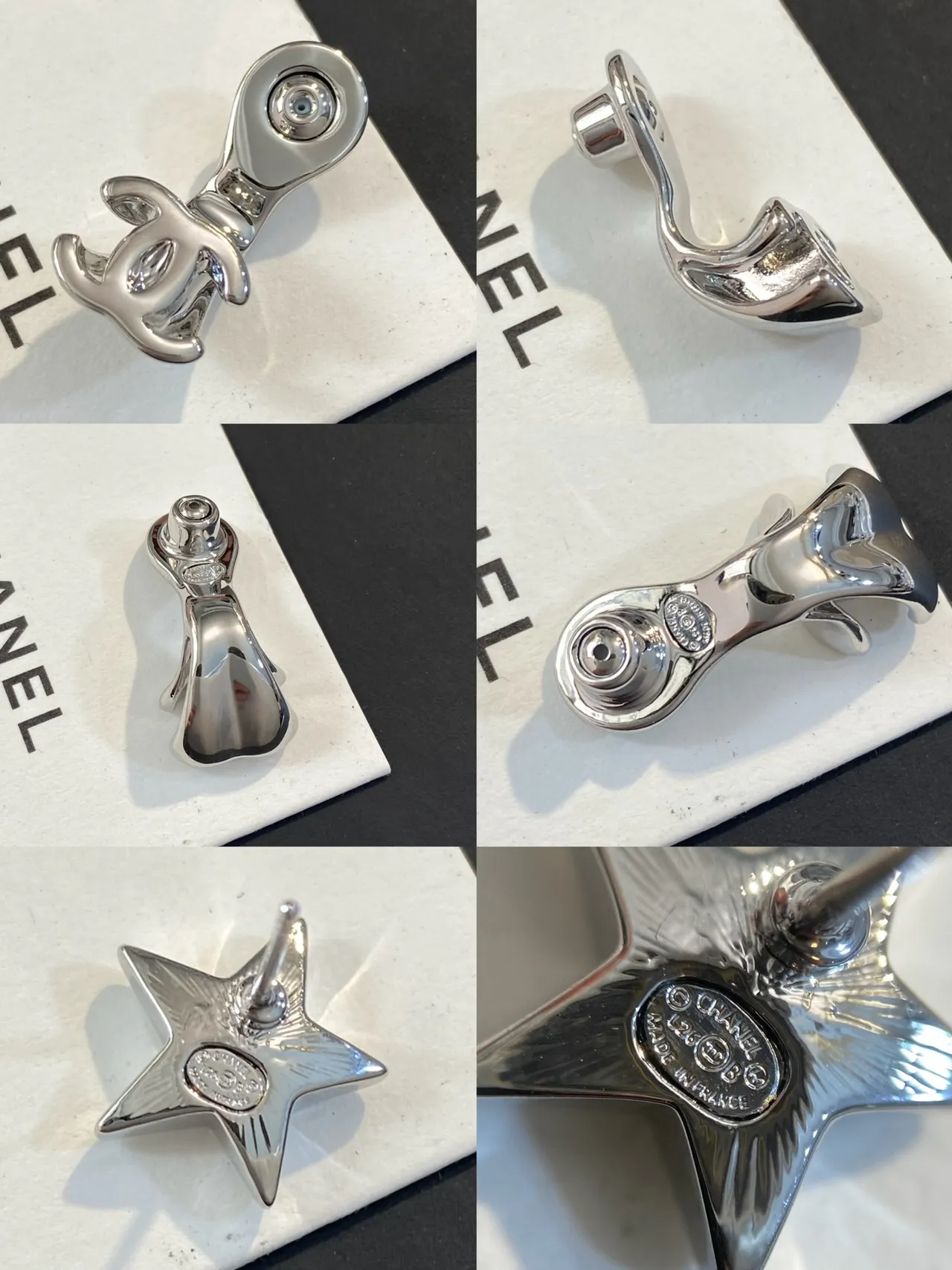 Chanel Star and CC Motif Silver-Tone White Enamel Earrings 2
