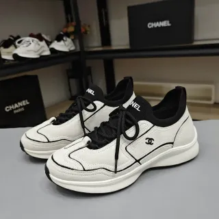 Chanel Blanc Noir Suède Imité Tige Contraste Piping Chaussures