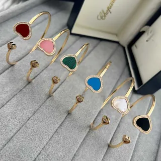 Chopard Happy Hearts Heart-Shaped Pavé-Diamond and Colored Stone Open Bangle Bracelets