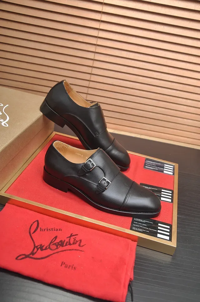 Christian Louboutin डबल मोंक स्ट्रैप काली लाल कैप टो मोंक जूते 4