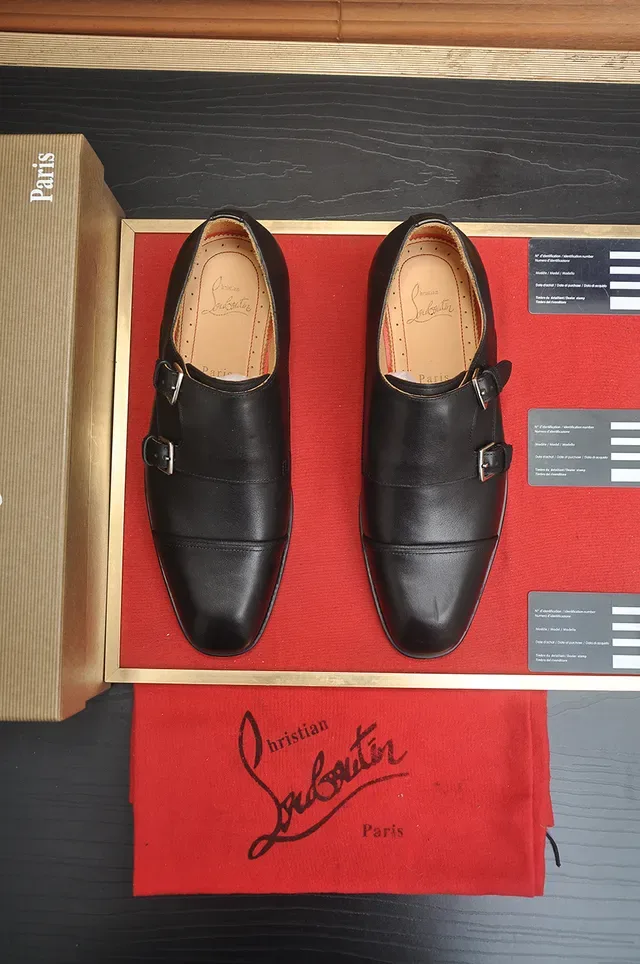 Christian Louboutin डबल मोंक स्ट्रैप काली लाल कैप टो मोंक जूते 5