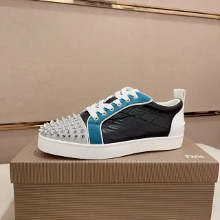 Christian Louboutin Lou Spikes Baskets Lifestyle Noirs Turquoise Argent Cloutés
