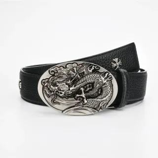 Chrome Hearts কালো রৌপ্য পাথুরে সজ্জিত ড্রাগন বাকল চামড়ার বেল্ট