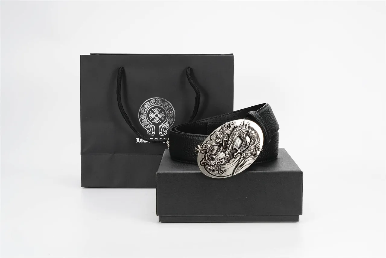 Chrome Hearts 黑色银色磨砂华丽龙扣皮带 4