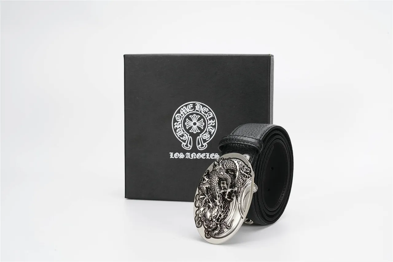 Chrome Hearts 黑色银色磨砂华丽龙扣皮带 5