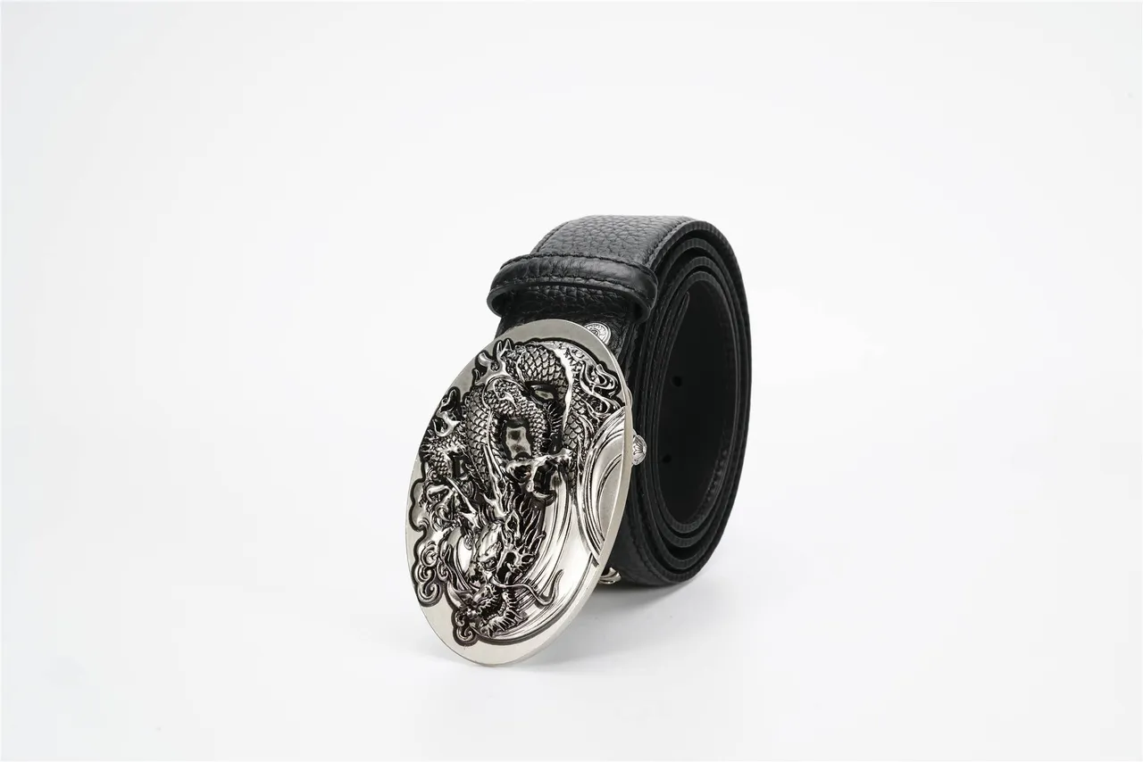 Chrome Hearts 黑色银色磨砂华丽龙扣皮带 6
