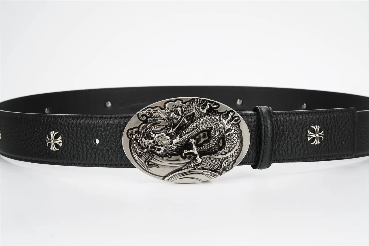 Chrome Hearts 黑色银色磨砂华丽龙扣皮带 8