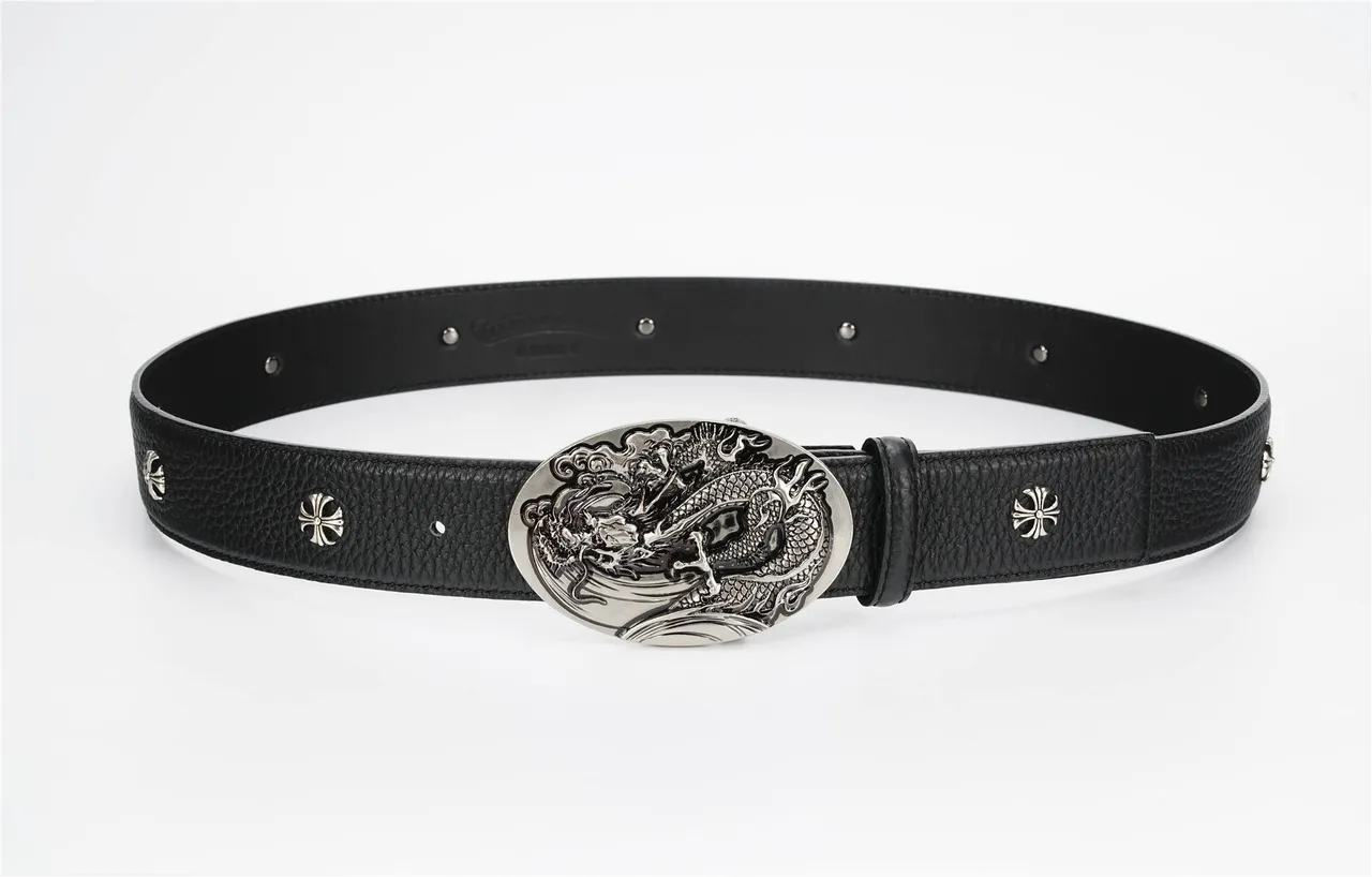 Chrome Hearts 黑色银色磨砂华丽龙扣皮带 9