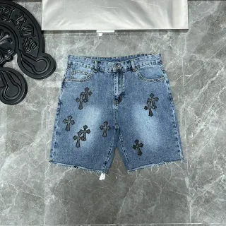 Chrome Hearts Cross-Appliqué Medium Wash Denim Shorts